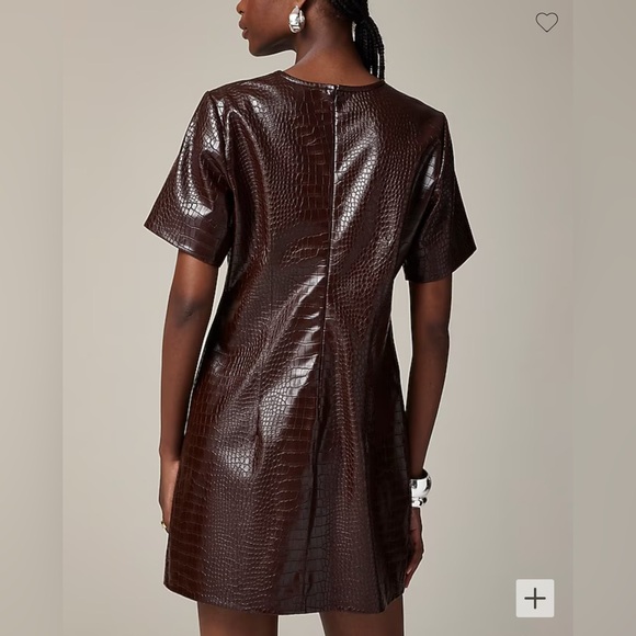 NWT J. Crew Collection Brown croc-embossed faux leather short sleeve mini dress - Picture 2 of 7